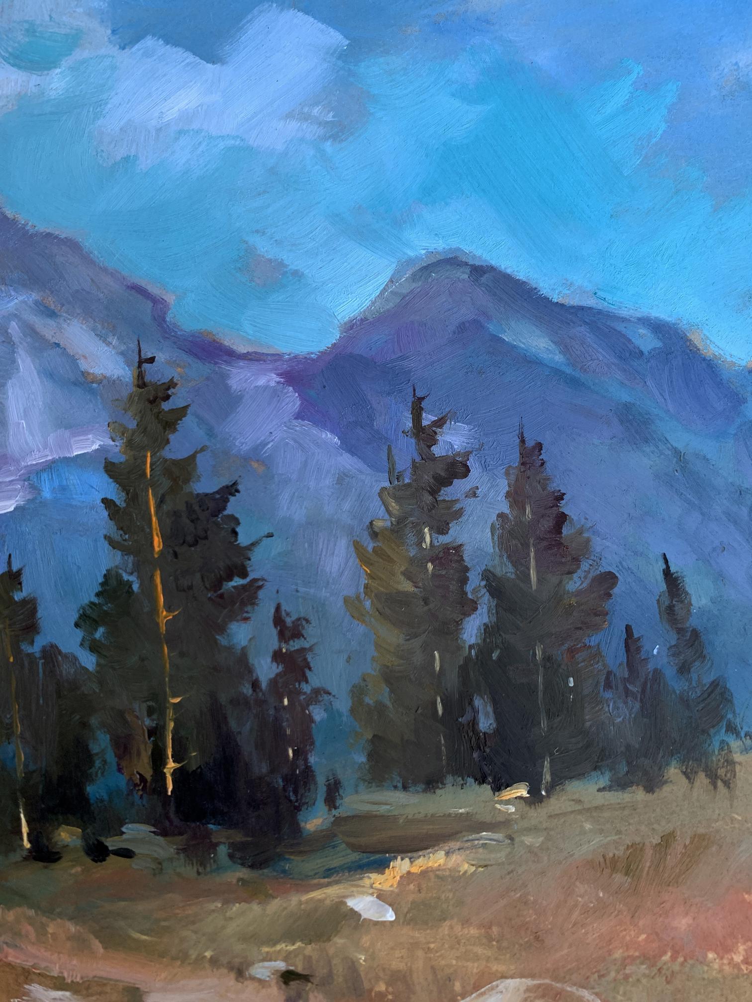 Oil painting of road to purple mountains by Yuriy Suprunchuk