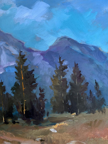 Oil painting of road to purple mountains by Yuriy Suprunchuk