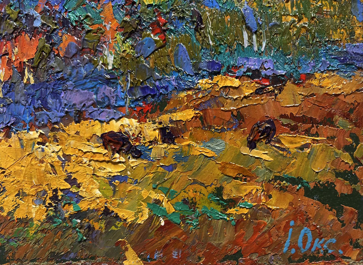 Vibrant impasto oil painting Autumn light fog by Oksana Ivanyuk