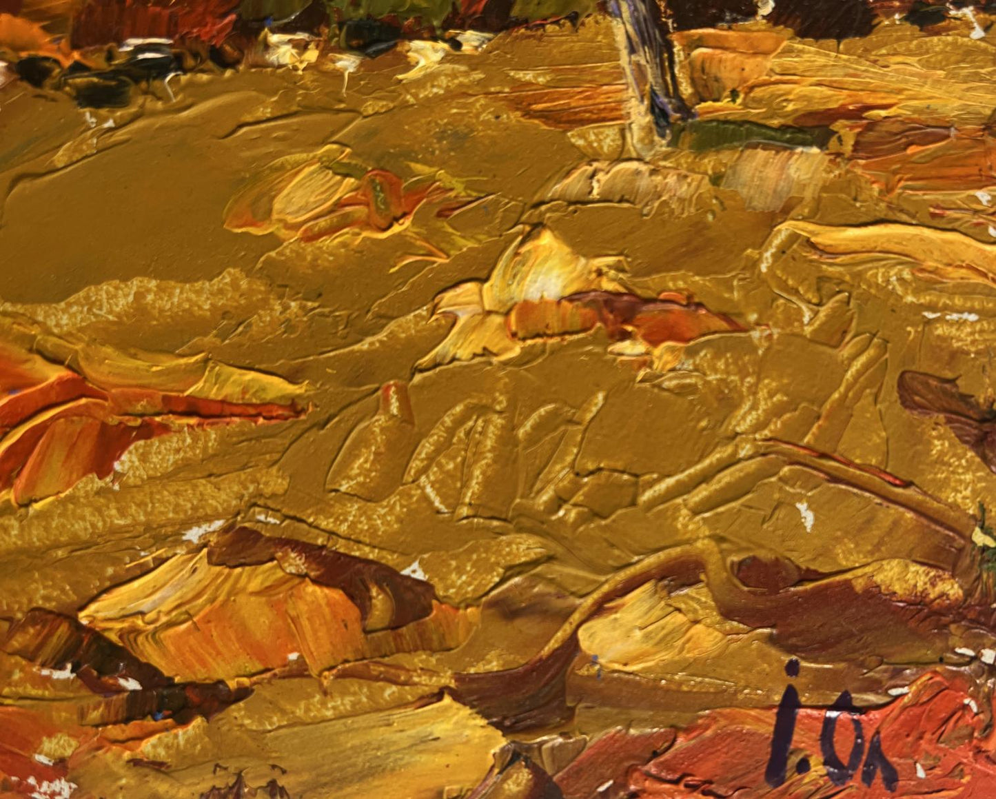 Textured impasto oil painting of orange sunset over mountains by Oleksiy Ivanyuk