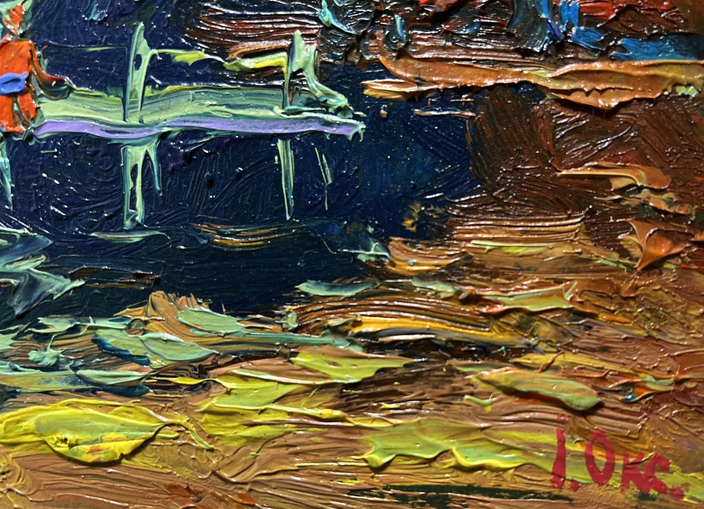 Oil painting The last rays of the sun by Oksana Ivanyuk textured landscape