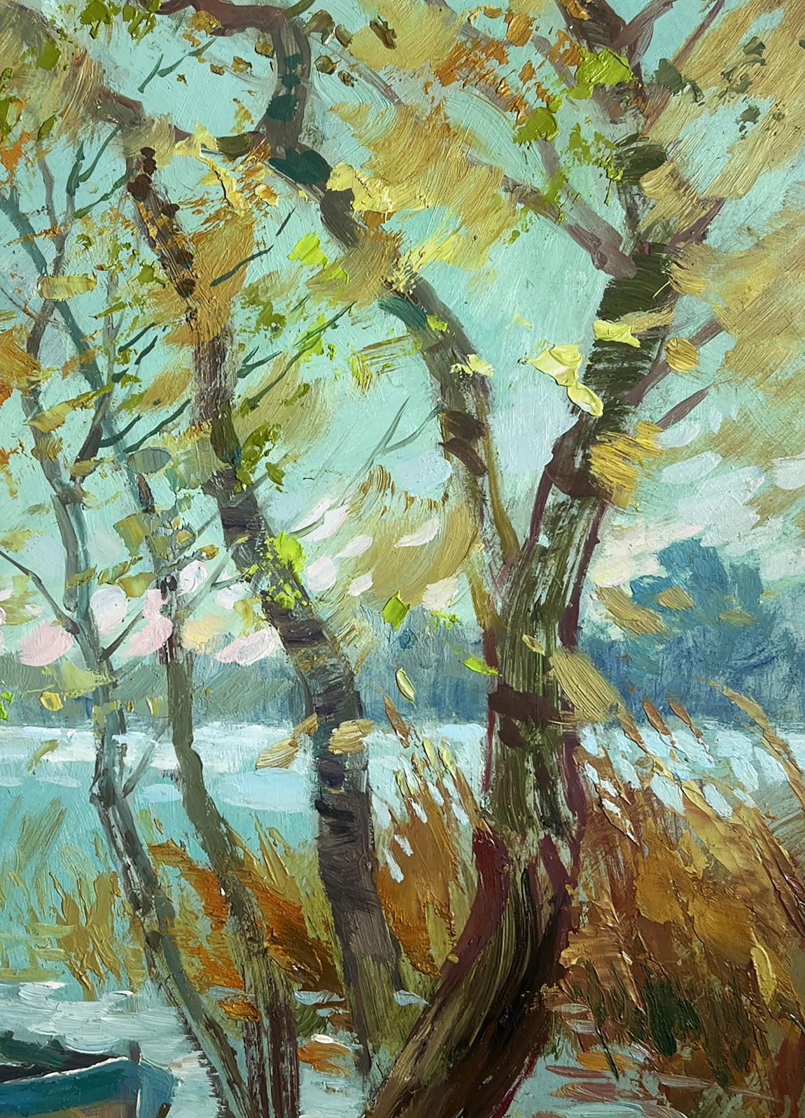Oil painting Windy weather by the river by Yuriy Suprunchuk, autumn trees