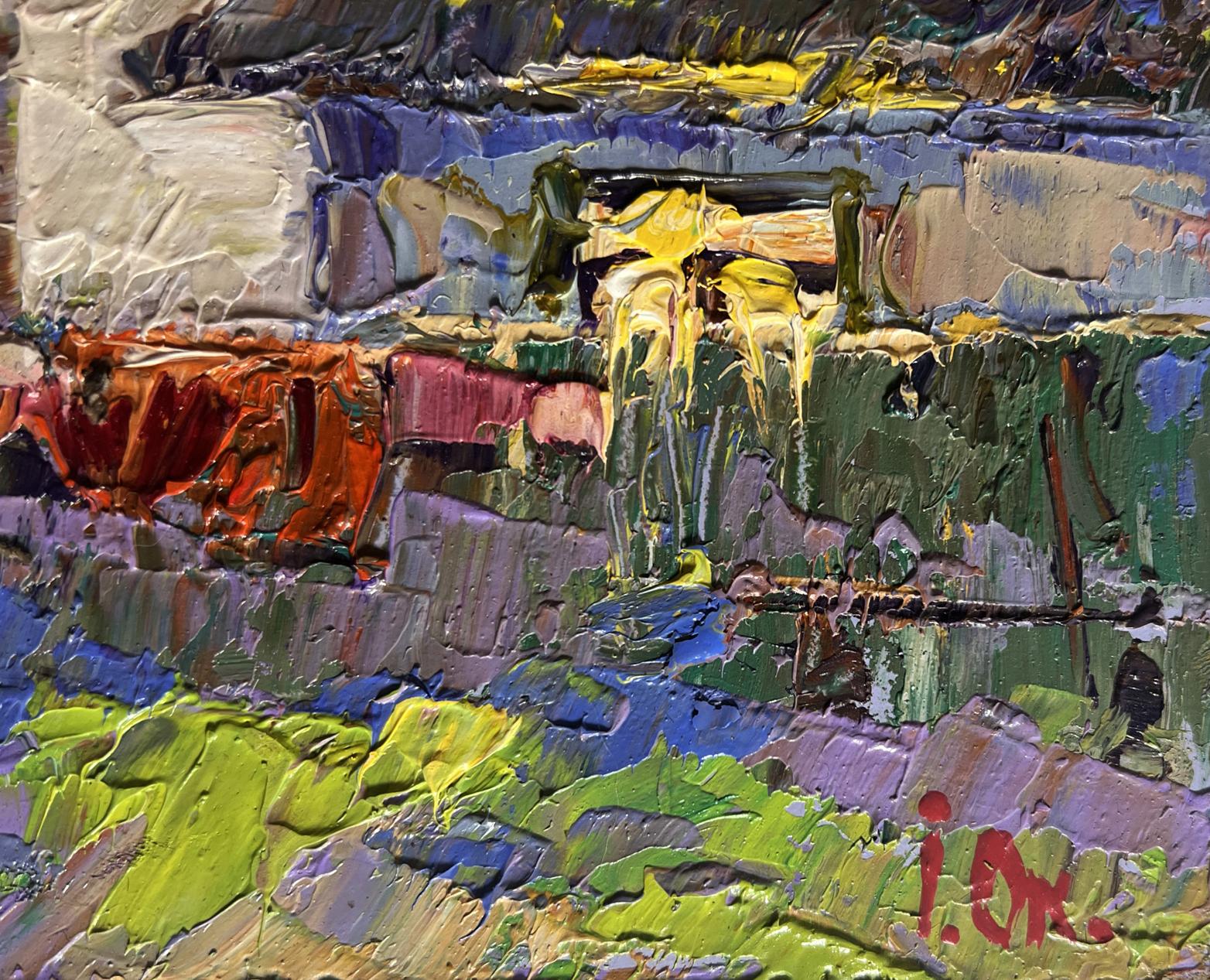 Vibrant impasto oil painting Saturday night at home by Oksana Ivanyuk