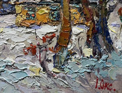 Textured impasto oil painting The yard was covered with snow by Oksana Ivanyuk