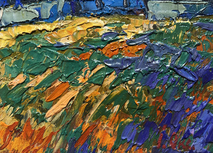 Vibrant impressionist oil painting of amazing evening sunset by Oksana Ivanyuk