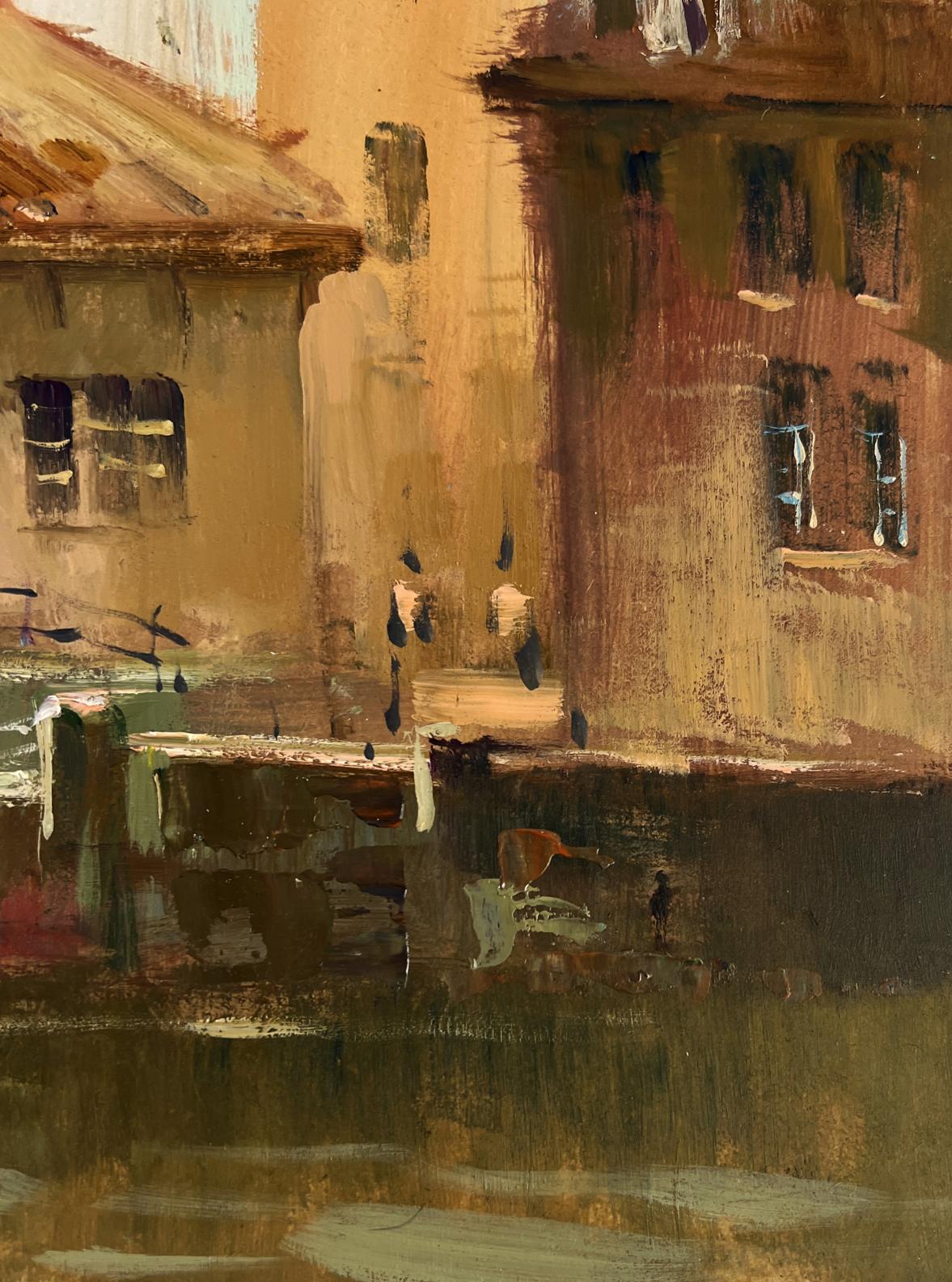 Oil painting Streets of Venice by Yuriy Suprunchuk, textured ochre buildings
