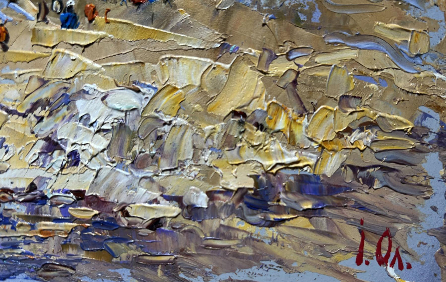 Oil painting The bank of a mountain river by Oleksiy Ivanyuk with gold impasto strokes