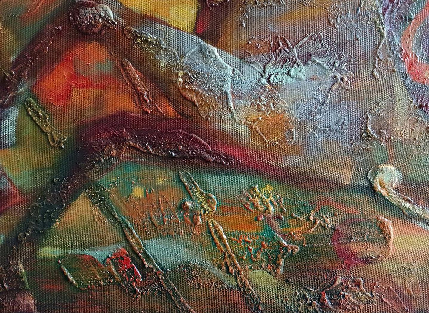 Abstract Scythian legend oil painting by Anatoly Tarabanov, impasto earthy tones