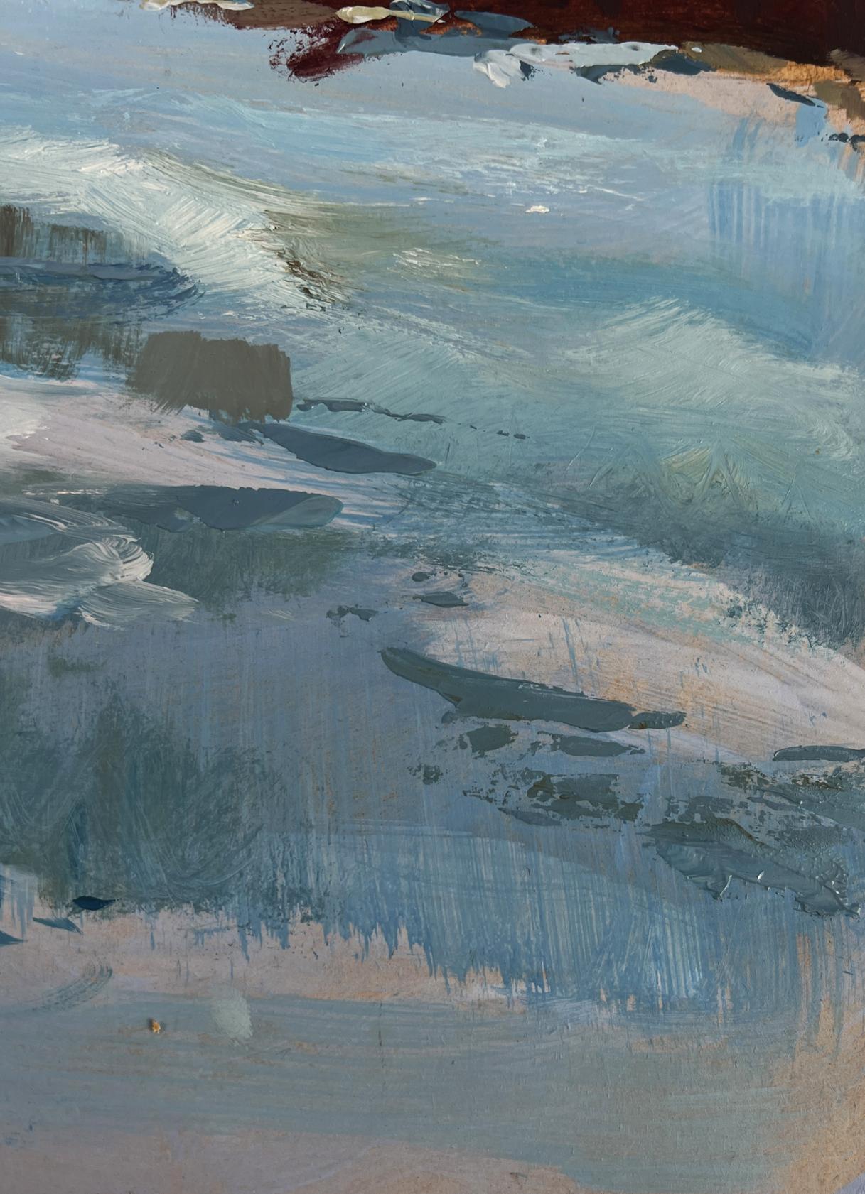 Oil painting Frozen winter river by Yuriy Suprunchuk in blue, gray, beige
