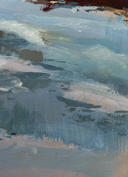 Oil painting Frozen winter river by Yuriy Suprunchuk in blue, gray, beige
