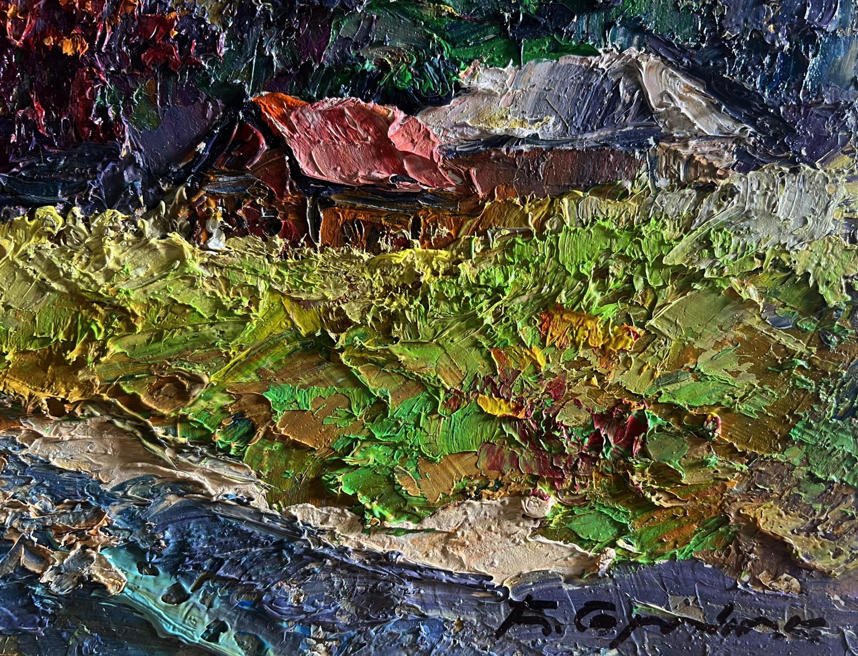 Oil painting Autumn in the mountains by Boris Serdyuk, impasto landscape