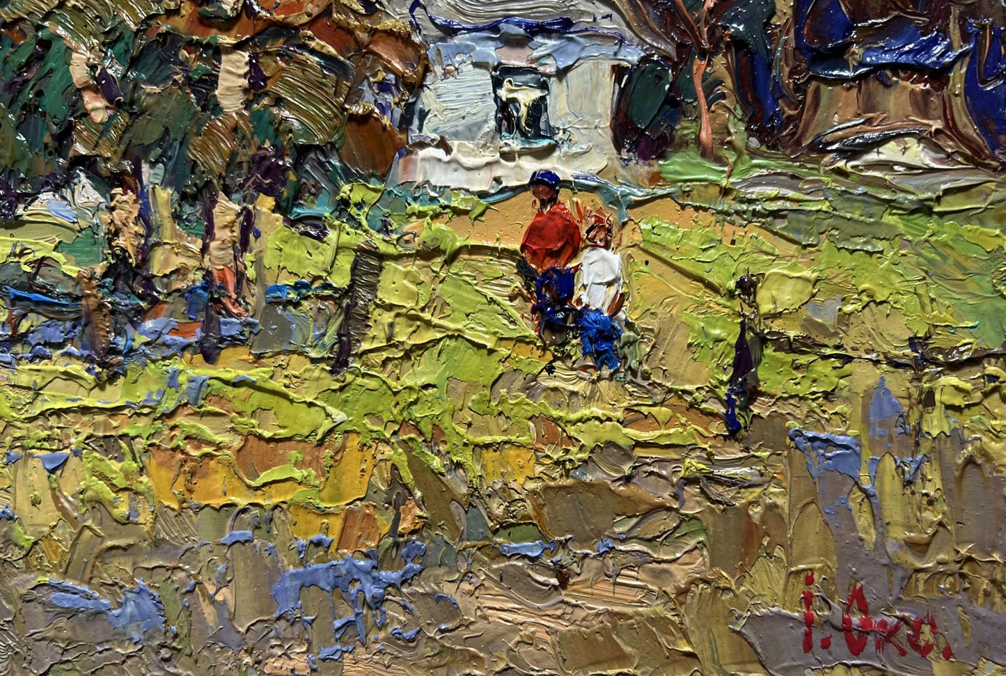 Vibrant impressionist oil painting Sunny courtyard by Oksana Ivanyuk