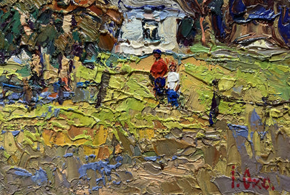 Vibrant impressionist oil painting Sunny courtyard by Oksana Ivanyuk