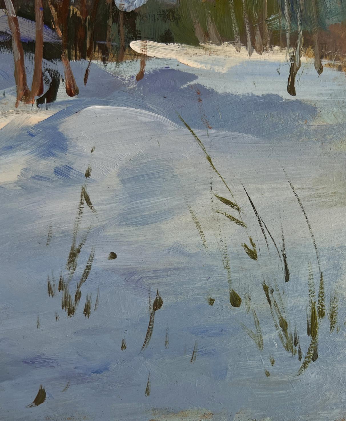 Impressionistic snowy landscape with grasses, Yuriy Suprunchuk oil painting