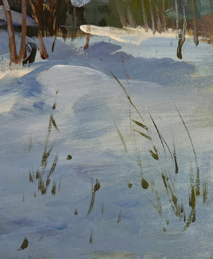 Impressionistic snowy landscape with grasses, Yuriy Suprunchuk oil painting