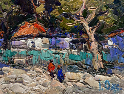 Vibrant oil painting of huge garden in yard by Oksana Ivanyuk