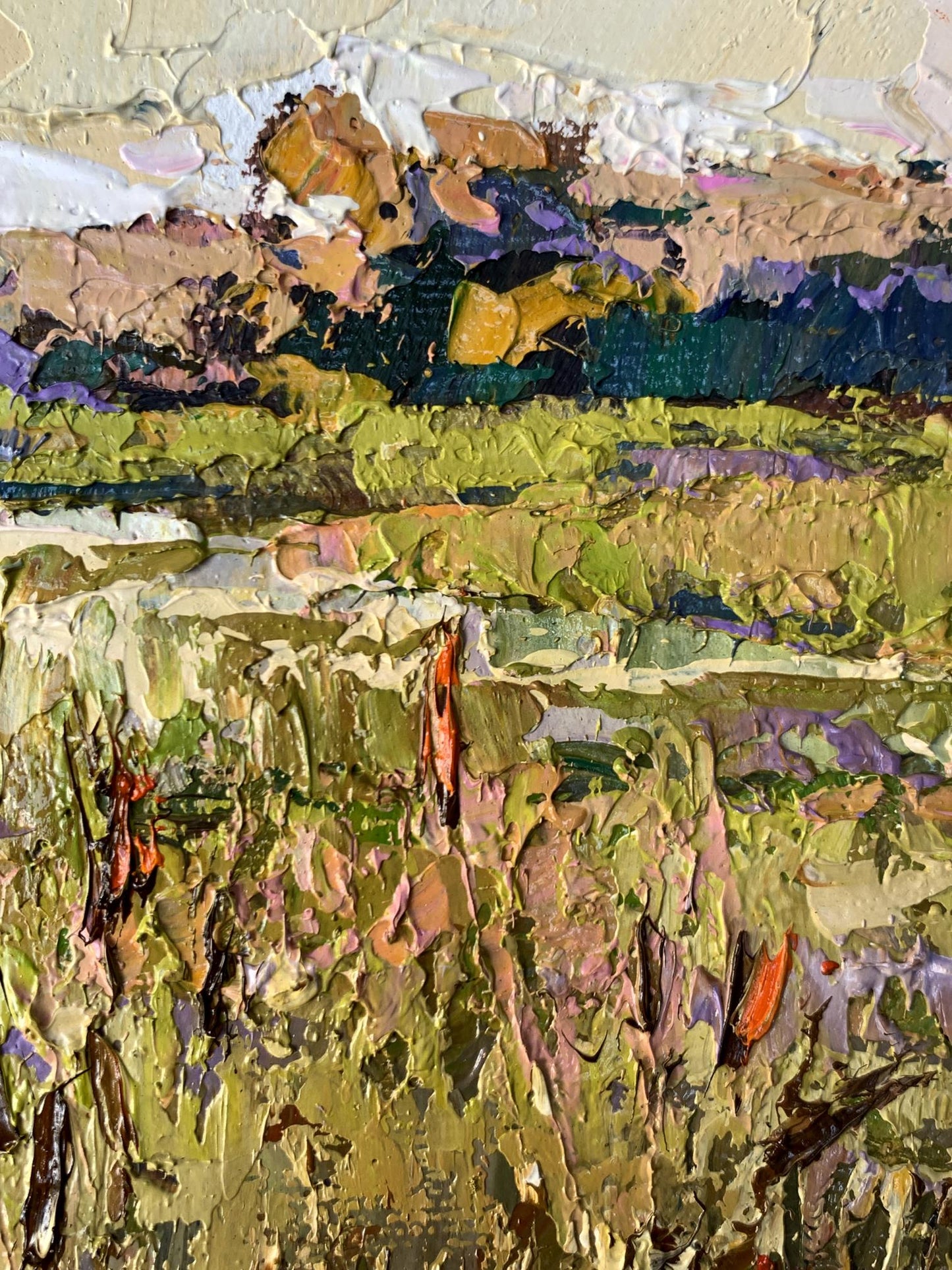 Oil painting River flood by Oksana Ivanyuk, textured impasto landscape