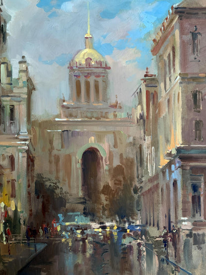 Oil painting of Golden-domed City Hall cathedral by Yuriy Suprunchuk