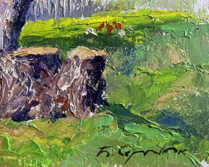 Oil painting May day in the village by Boris Serdyuk textured landscape