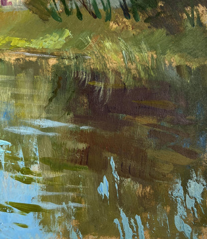 Abstract impressionist oil painting of quiet ferryman in village by Yuriy Suprunchuk