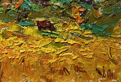 Oil painting Field and Forests by Oleksiy Ivanyuk vibrant impasto yellows greens