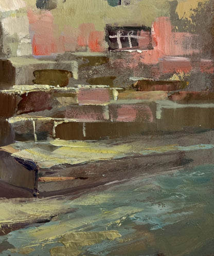 Abstract expressionist oil painting Walking along the city street by Yuriy Suprunchuk