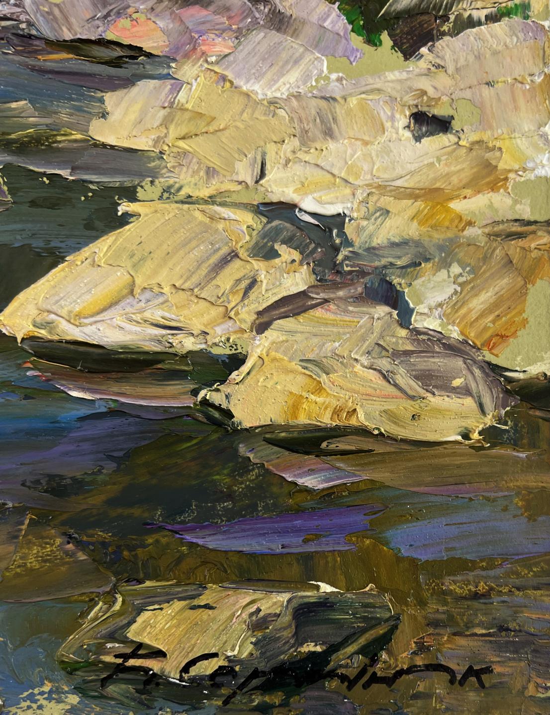 Impasto oil painting Silent Whispers Between Green Shores by Boris Serdyuk