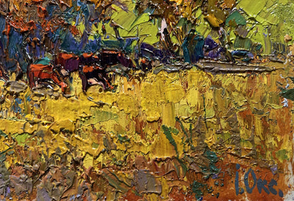 Vibrant impasto oil painting The queue for the pasture by Oksana Ivanyuk