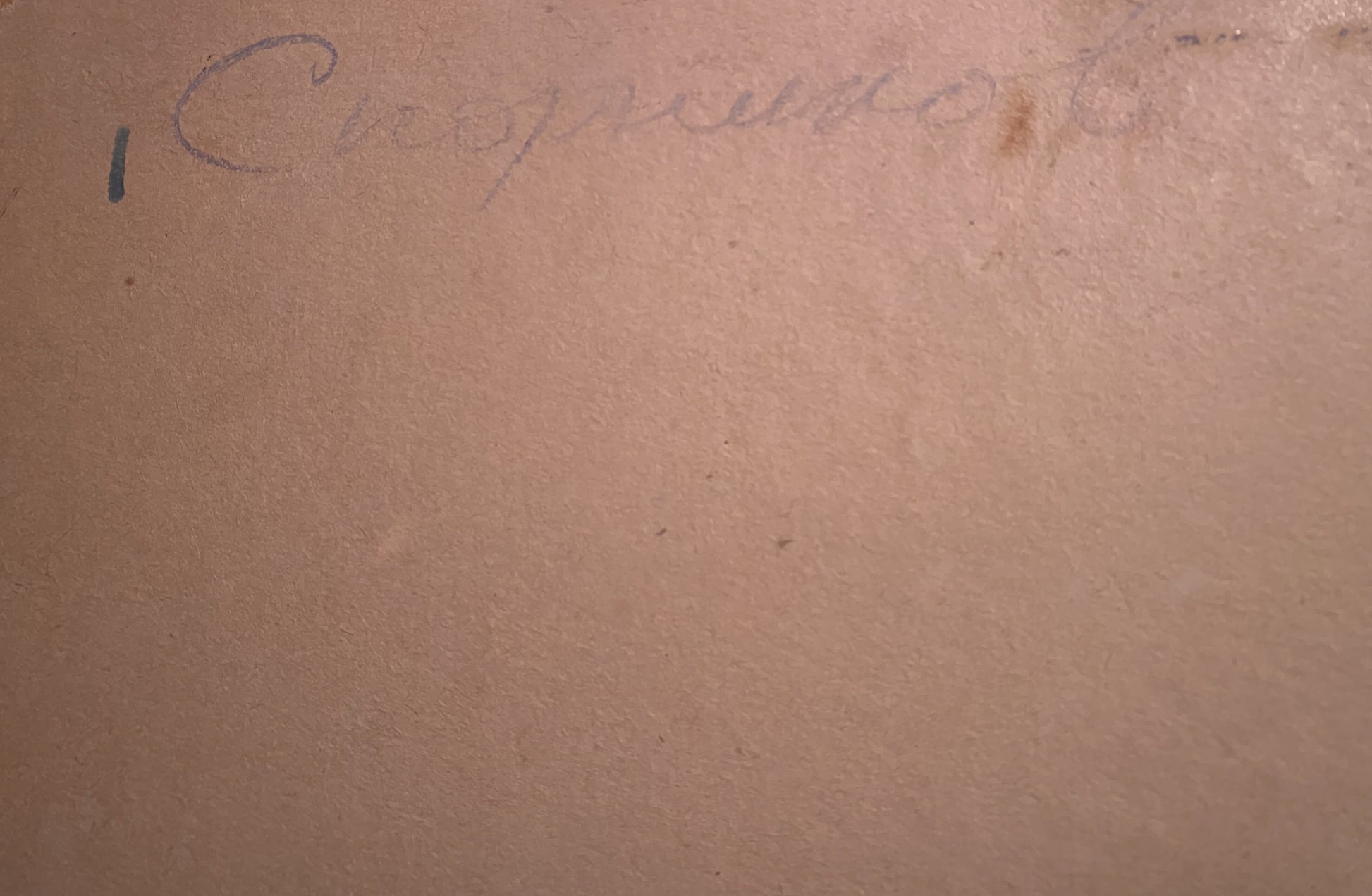 Back of Boris Spornikov oil painting Autumn in the mountains, faded beige textured surface with faint handwritten signature