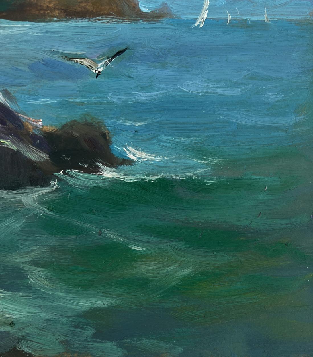 Oil painting by Yuriy Suprunchuk: seagull over stormy ocean waves