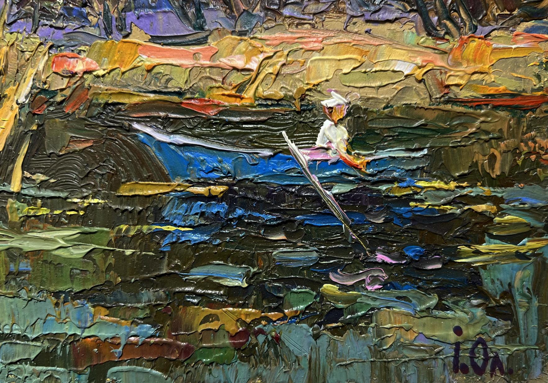 Oil painting I swim to the river bank by Oleksiy Ivanyuk, textured impressionist scene
