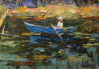 Oil painting I swim to the river bank by Oleksiy Ivanyuk, textured impressionist scene