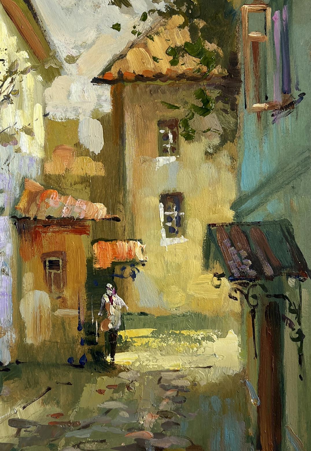 Oil painting Fresh air from the streets by Yuriy Suprunchuk: sunlit alleyway
