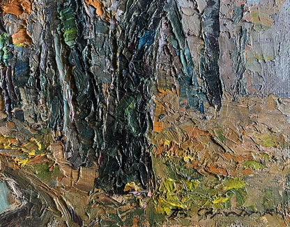 Oil painting Cloudy autumn day by Boris Serdyuk textured impasto greens browns