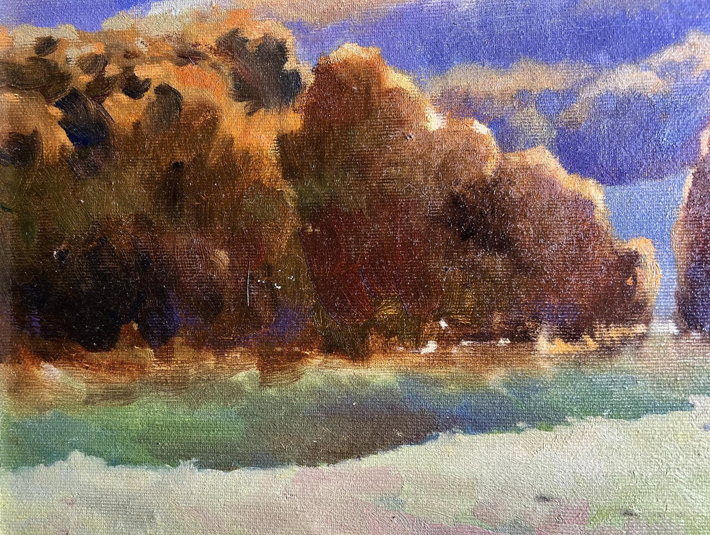 Oil painting Autumn mountains by Tatyana Derdey, textured autumn trees
