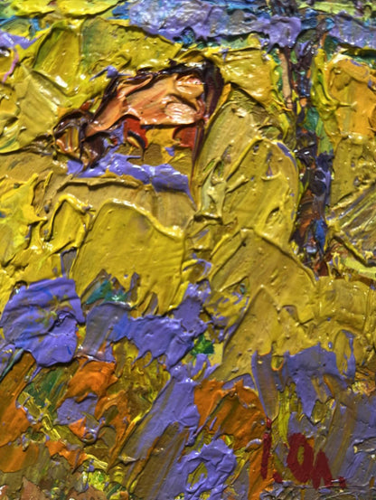 Oil painting of cow in field by Oleksiy Ivanyuk with vibrant impasto strokes