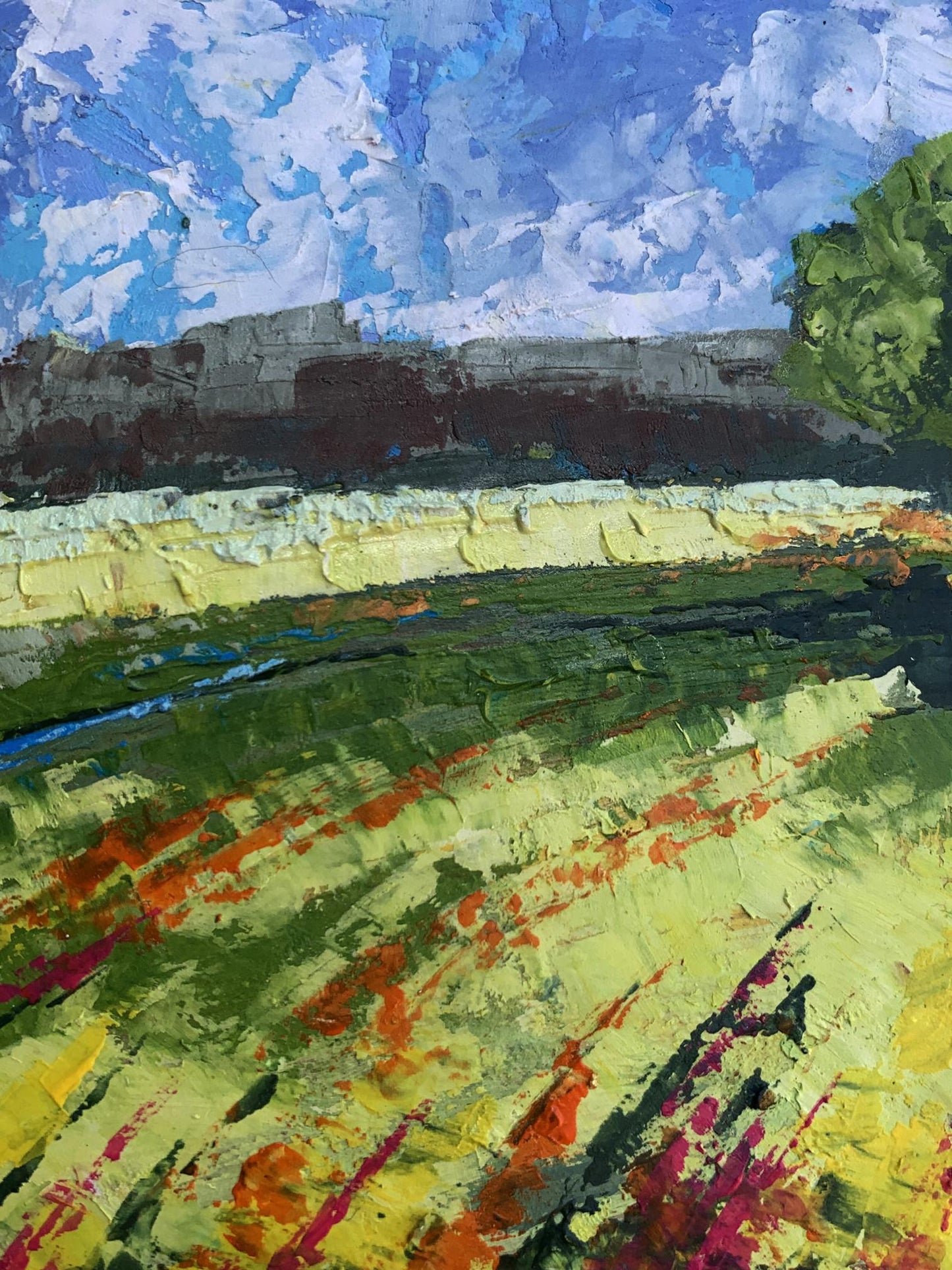 Vibrant impressionist oil painting of green fields under blue skies by V. Zadorozhnya