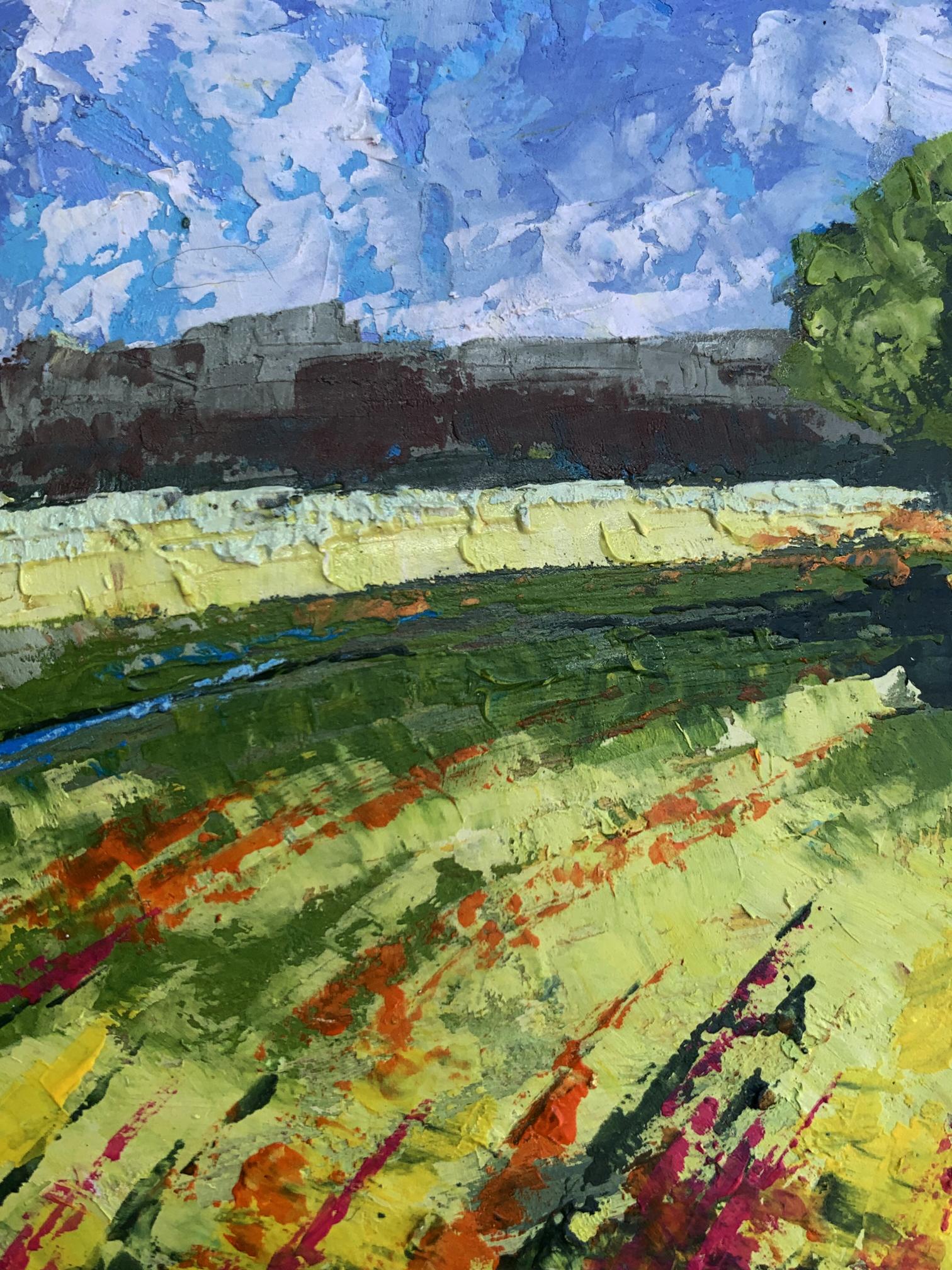Vibrant impressionist oil painting of green fields under blue skies by V. Zadorozhnya