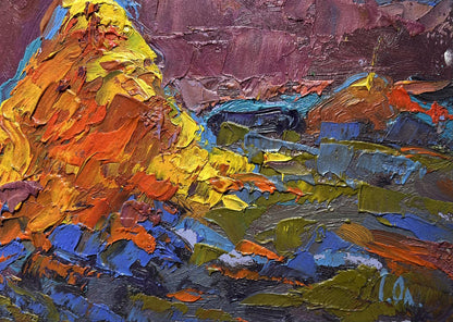 Oil painting Moonlit night in the field by Oleksiy Ivanyuk vibrant textured artwork