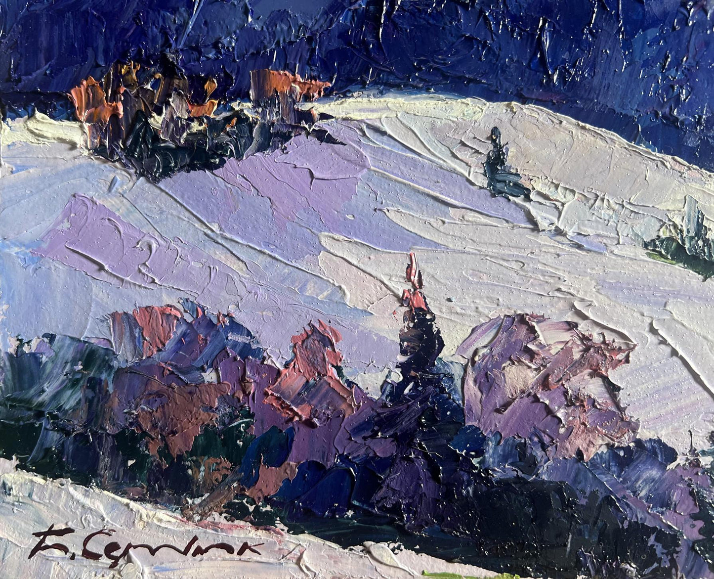 Textured impressionist oil painting of lavender field by Boris Serdyuk