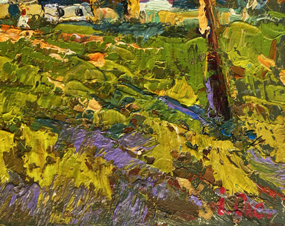 Oil painting Autumn streets of the village by Oksana Ivanyuk impressionist landscape
