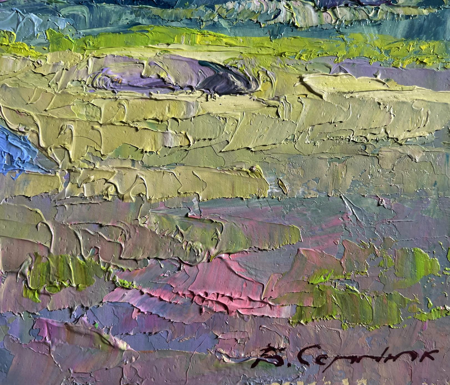 Oil painting Preparing for winter by Boris Serdyuk, textured impressionistic landscape