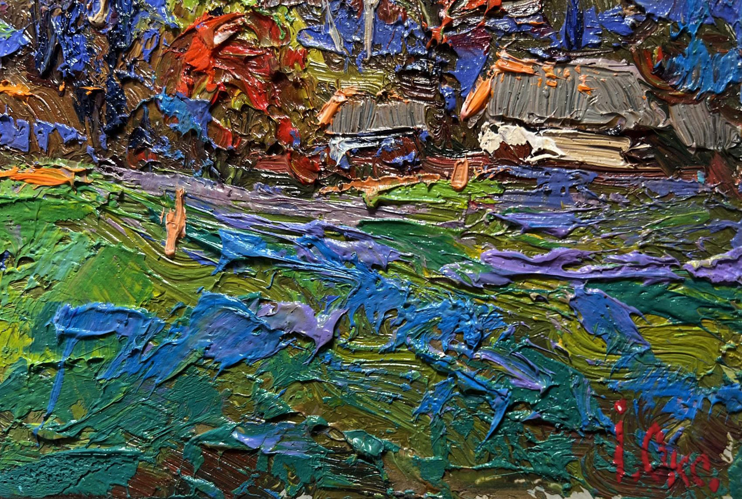 Vibrant impressionist oil painting of village by Oksana Ivanyuk