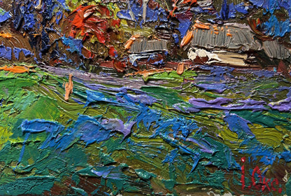 Vibrant impressionist oil painting of village by Oksana Ivanyuk