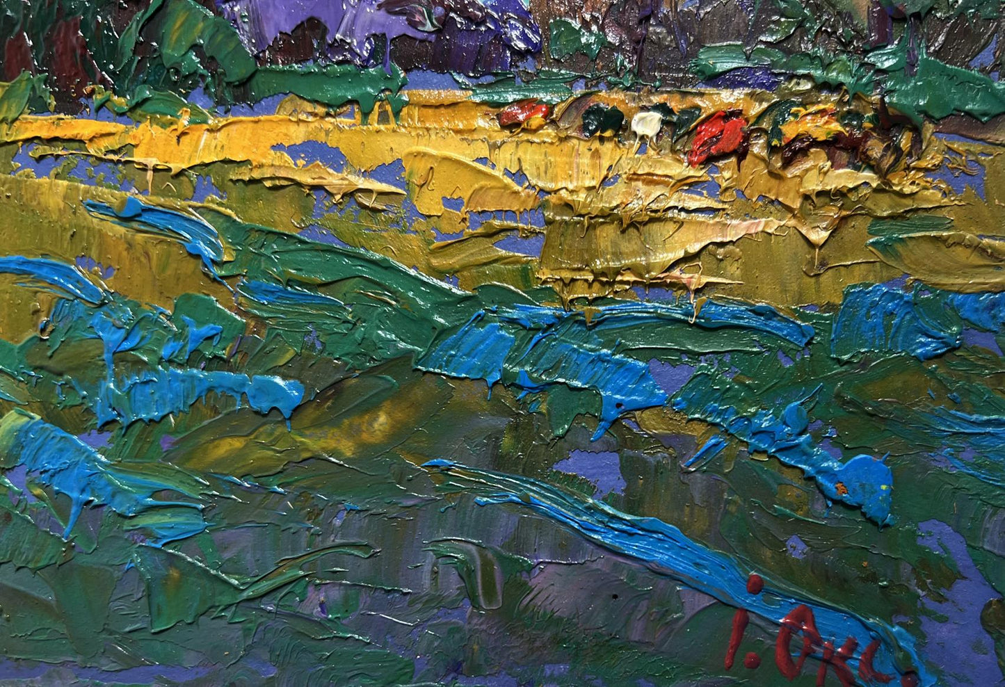 Oil painting Evening rays of the sun by Oksana Ivanyuk vibrant textured artwork