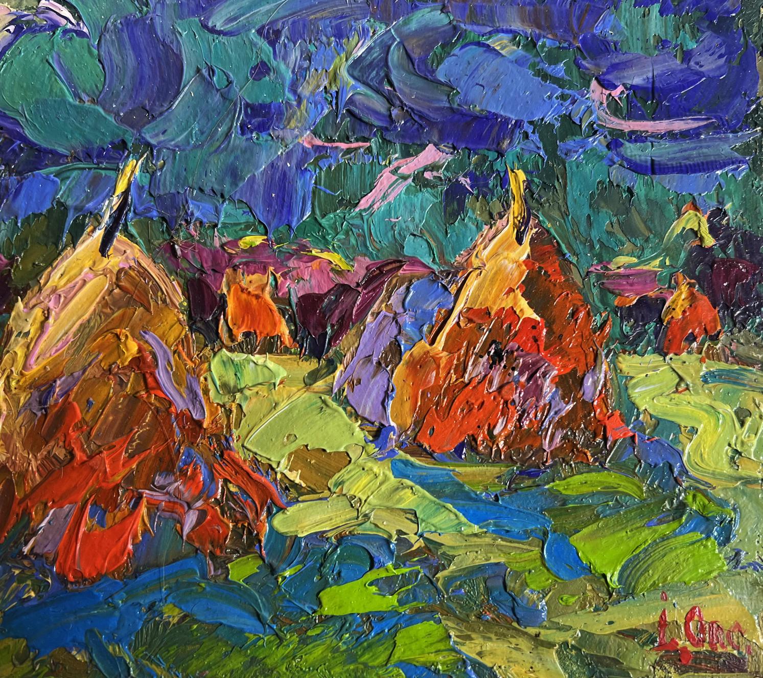 Vibrant impressionist oil painting Walking through the evening field by Oksana Ivanyuk