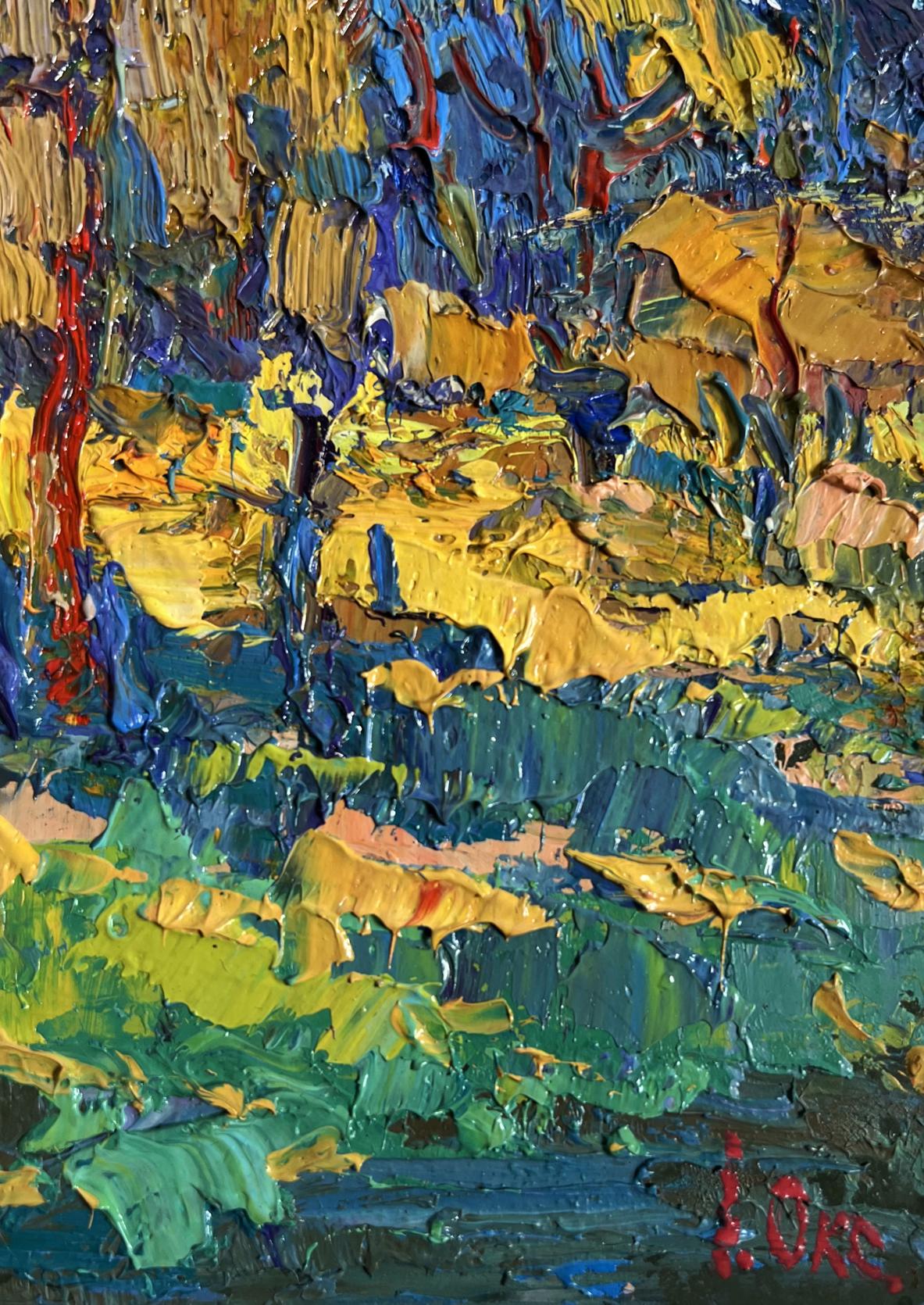 Vibrant impressionist oil painting Sunbeams on the Meadows by Oksana Ivanyuk