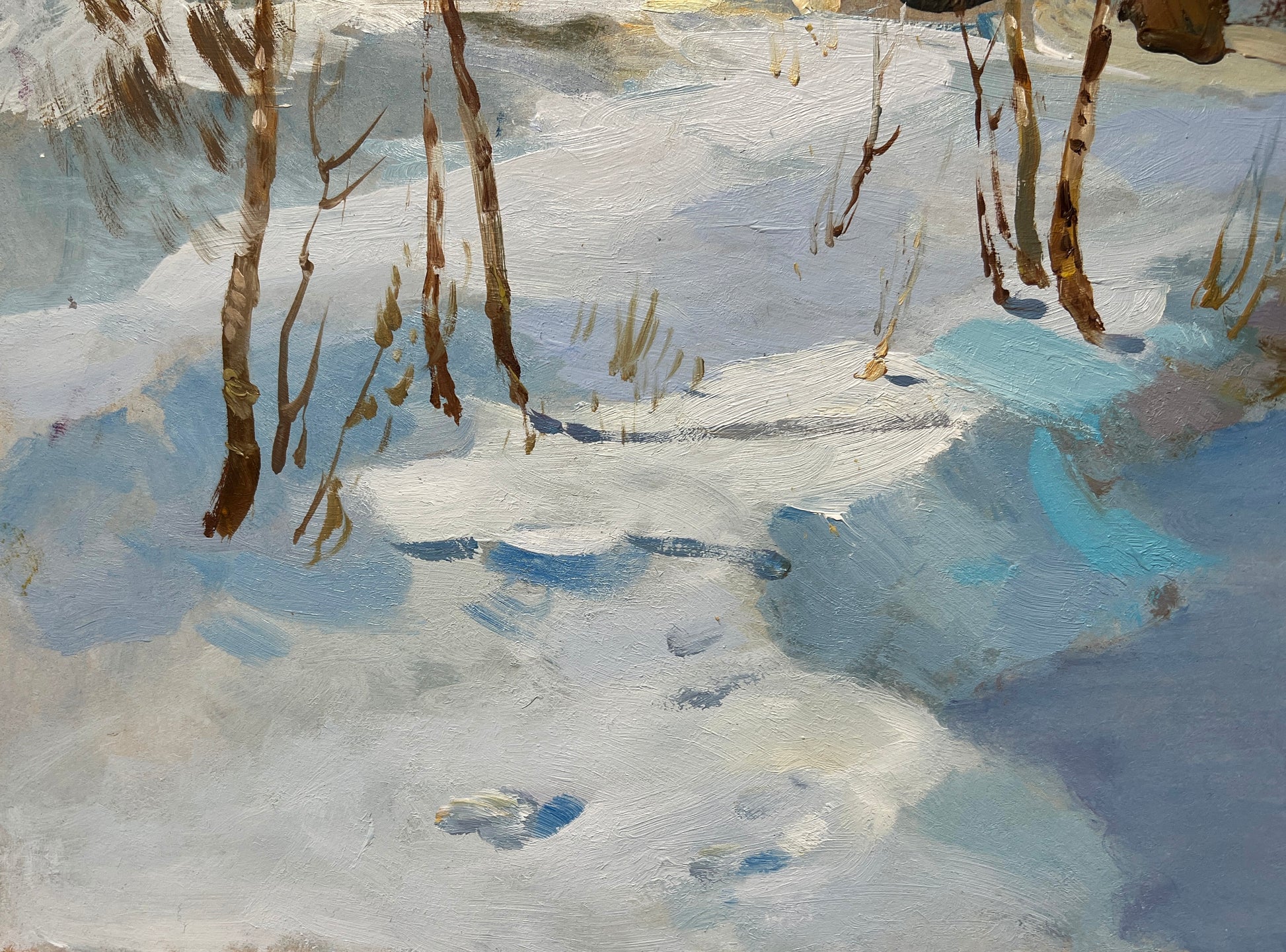 Winter breeze in the forest oil painting by Yuriy Suprunchuk snowy birch landscape
