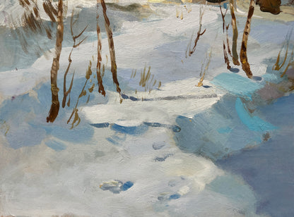 Winter breeze in the forest oil painting by Yuriy Suprunchuk snowy birch landscape