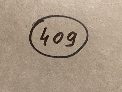 Hand-drawn black oval 409 on back of Oil painting April Awakening Grigoriy Ruban